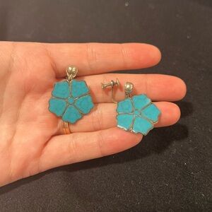 Vintage Silver and Turquoise Screw on Earrings